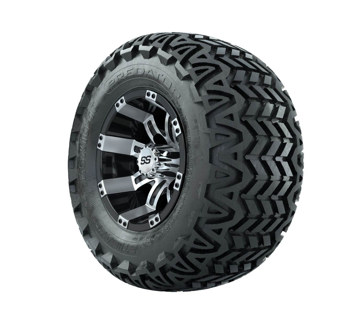 GTW Tempest Black and Machined Wheels with 20in Predator A-T Tires - 10 Inch