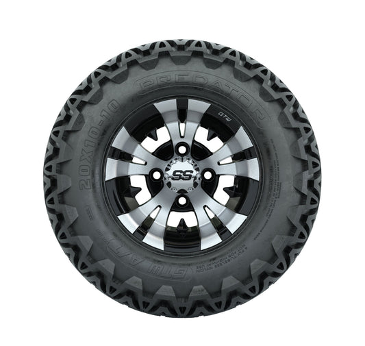 GTW Vampire Black and Machined Wheels with 20in Predator A-T Tires - 10 Inch