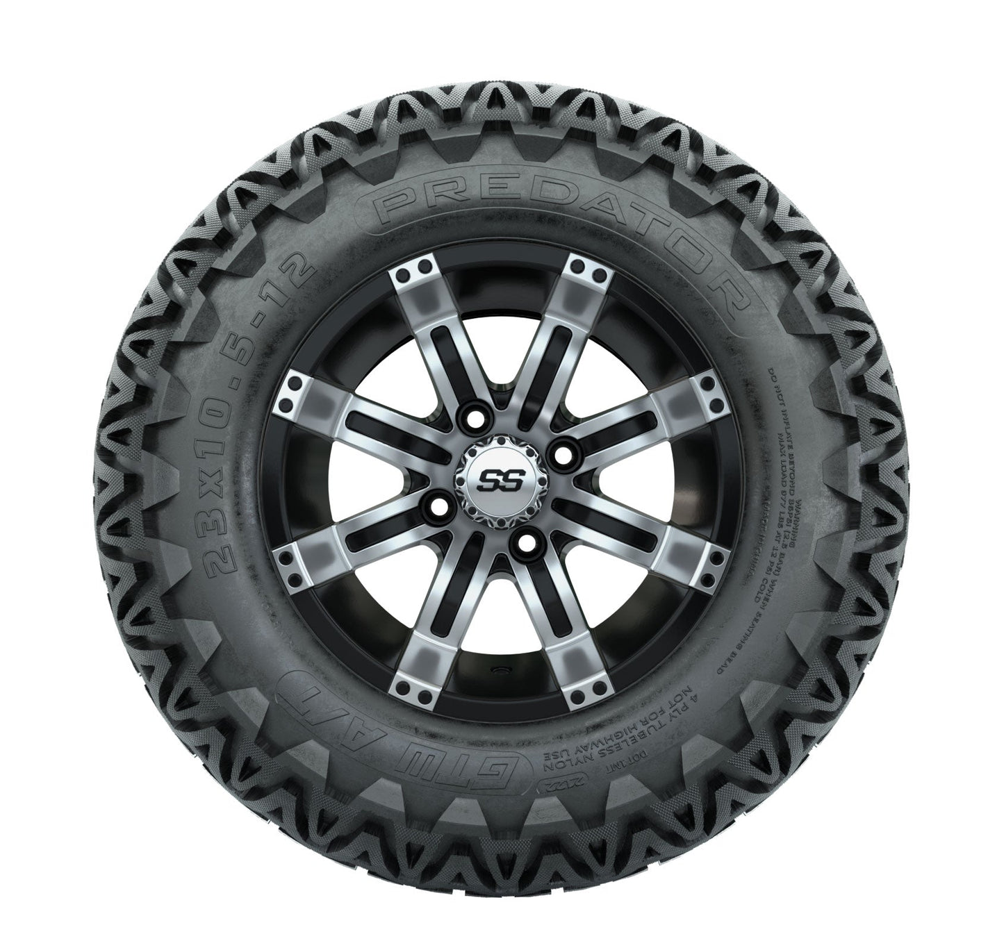 GTW Tempest Black and Machined Wheels with 23in Predator A-T Tires - 12 Inch