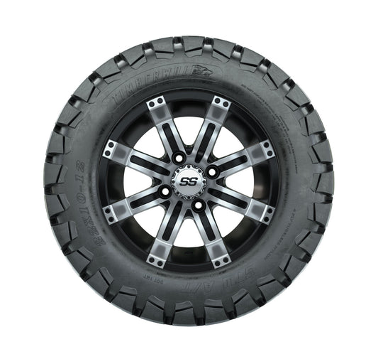 GTW Tempest Black and Machined Wheels with 22in Timberwolf Mud Tires - 12 Inch