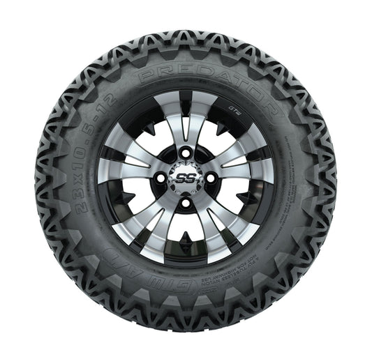 GTW Vampire Black and Machined Wheels with 23in Predator A-T Tires - 12 Inch