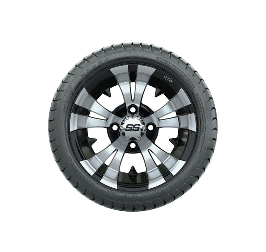 Set of 4 GTW 12in Vampire Black and Machined Wheels with 18in DOT Approved Mamba Street Tires