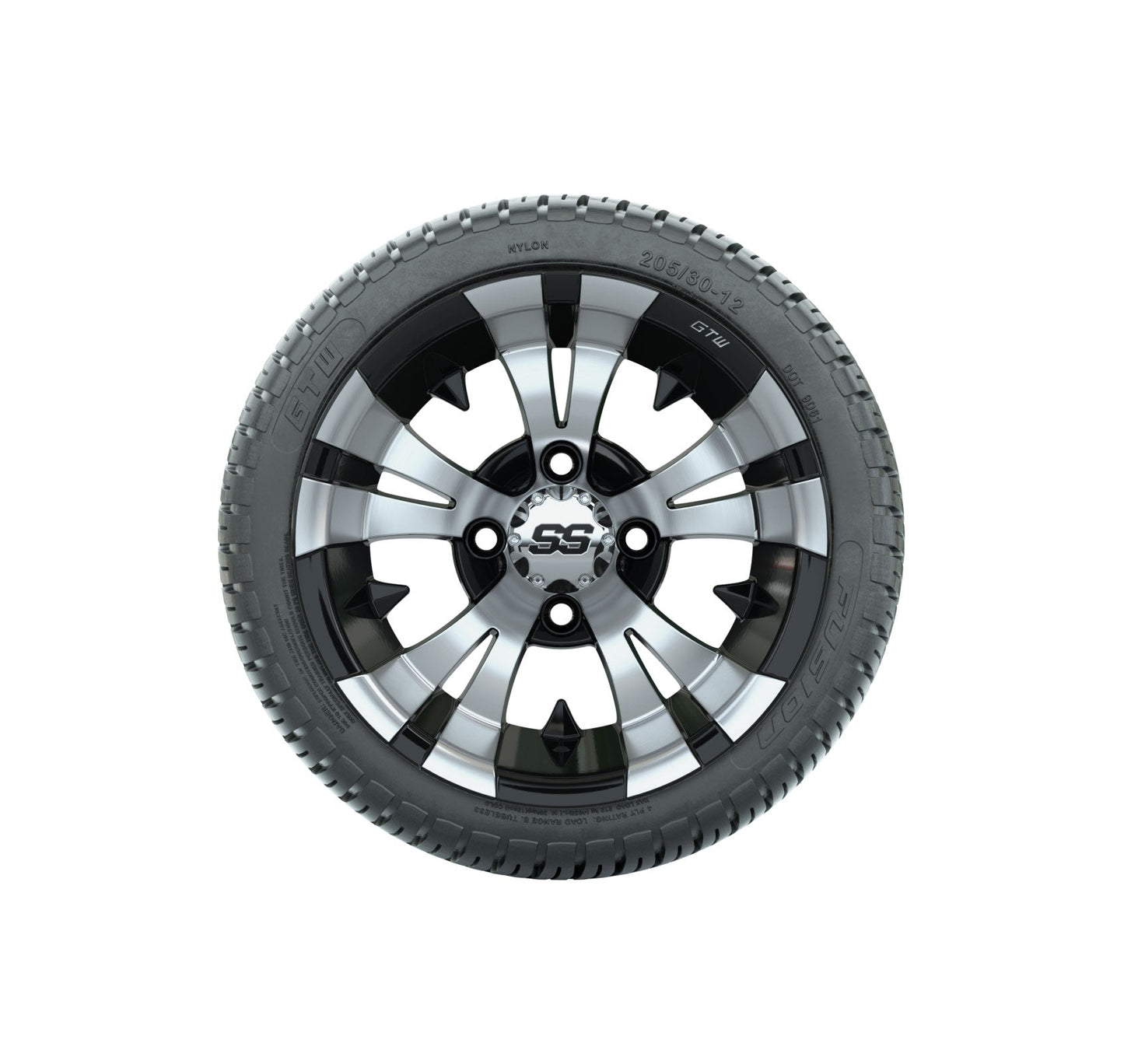 GTW Vampire Black and Machined Wheels with 18in Fusion DOT Approved Street Tires - 12 Inch