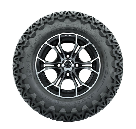Set of 4 GTW Spyder Black and Machined Wheels with Predator A-T Tires - 12 Inch