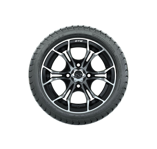 Set of 4 GTW 12in Spyder Black and Machined Wheels with 18in DOT Approved Mamba Street Tires