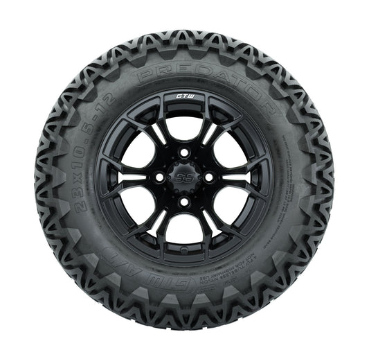 Set of 4 GTW 12in Spyder Black and Machined Wheels with 23in DOT Predator A-T Tires
