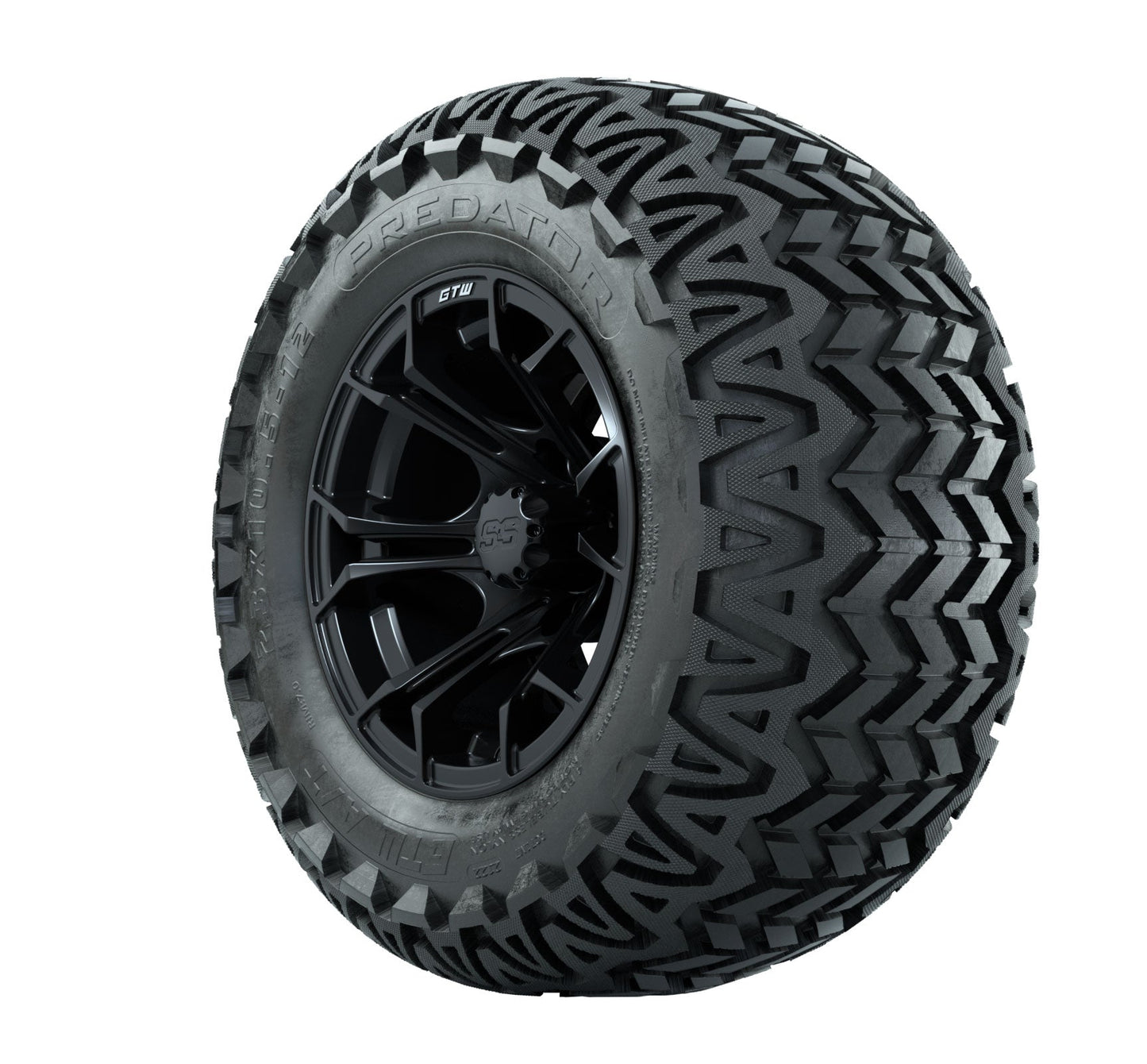 Set of 4 GTW 12in Spyder Black and Machined Wheels with 23in DOT Predator A-T Tires