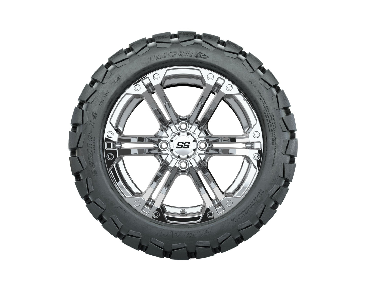GTW Specter Chrome Wheels with 22in Timberwolf Mud Tires - 14 Inch
