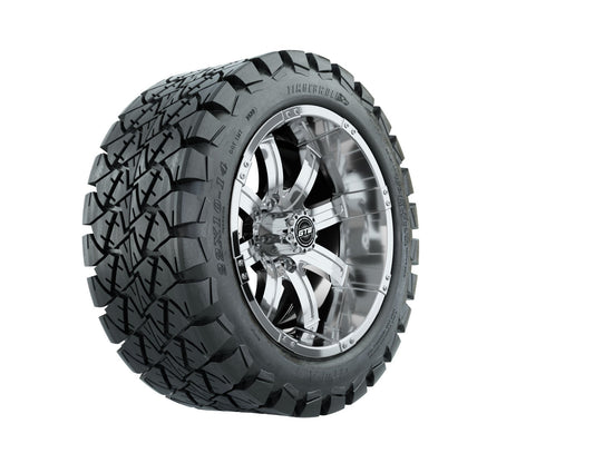 GTW Tempest Chrome Wheels with 22in Timberwolf Mud Tires - 14 Inch