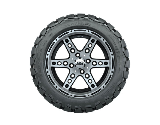 GTW Dominator Black and Machined Wheels with 22in Timberwolf Mud Tires - 14 Inch