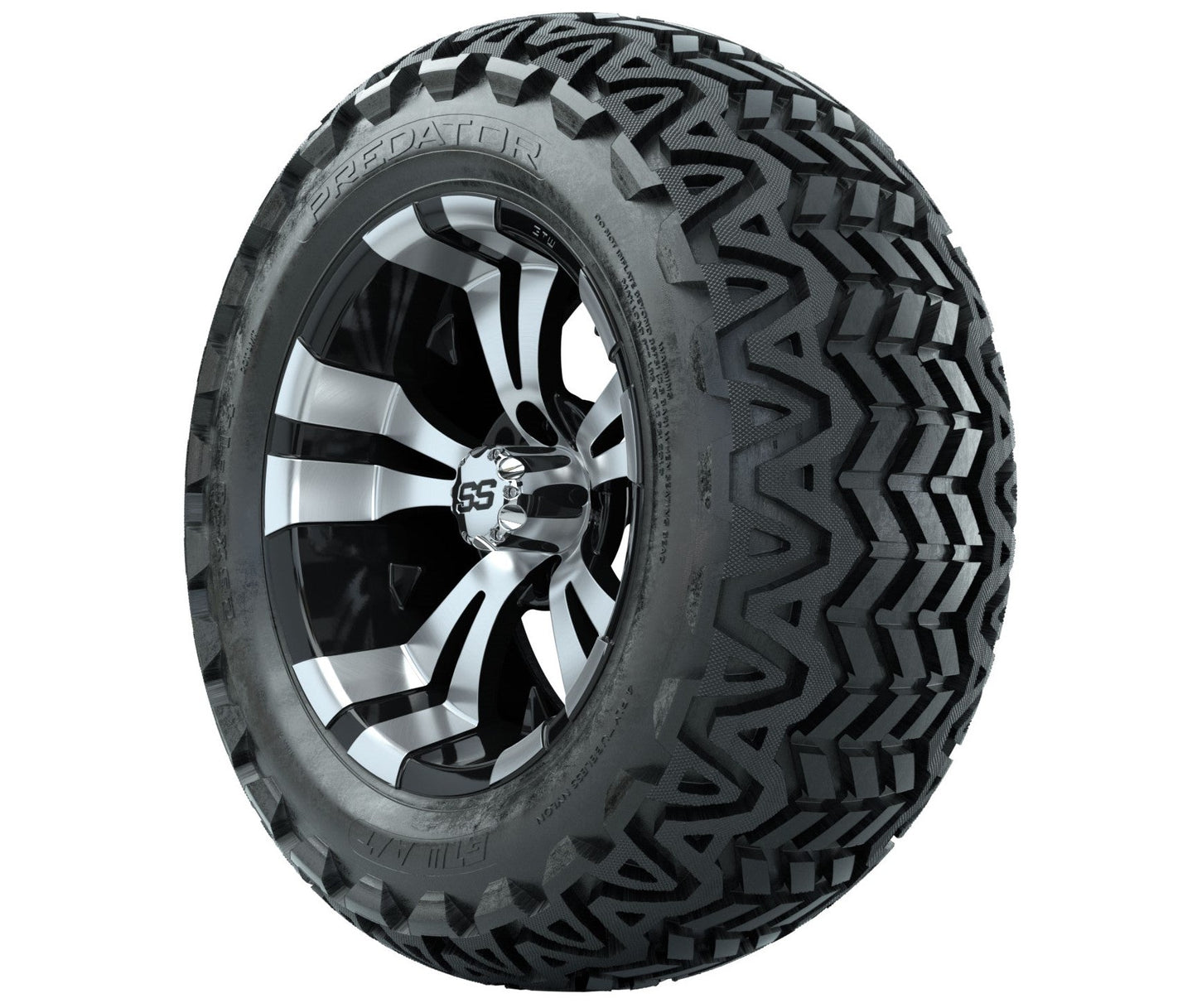 GTW Vampire Black and Machined Wheels with 23in Predator A-T Tires - 14 Inch