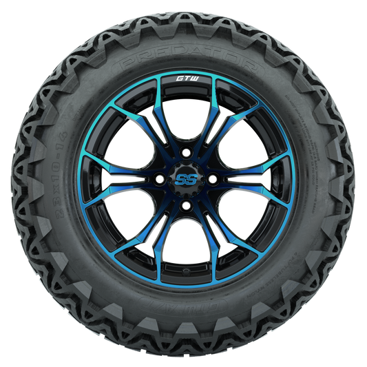 GTW Spyder Blue/Black 14 in Wheels with 23x10-14 GTW Predator All-Terrain Tires Full Set