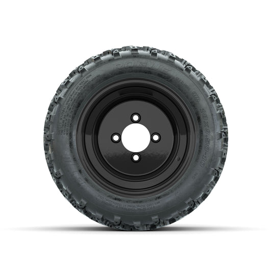 GTW Steel Matte Black 3:5 Offset 10 in Wheels with 18x9.50-10 Rogue All Terrain Tires Full Set