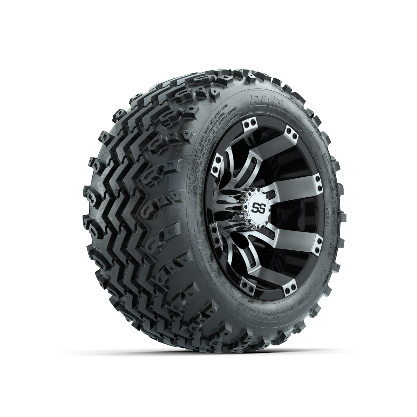 GTW Tempest Machined/Black 10 in Wheels with 18x9.50-10 Rogue All Terrain Tires Full Set