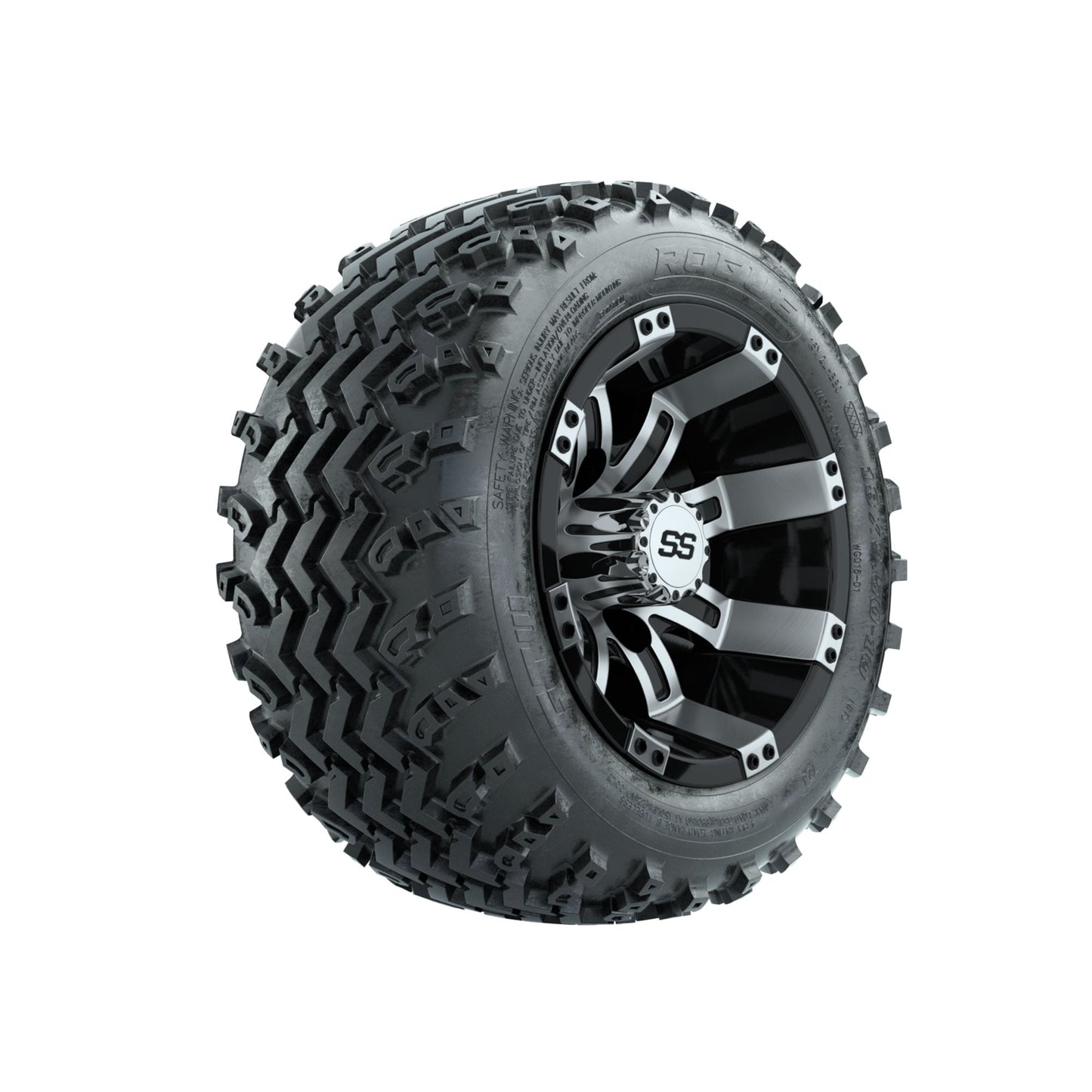 GTW Tempest Machined/Black 10 in Wheels with 18x9.50-10 Rogue All Terrain Tires Full Set
