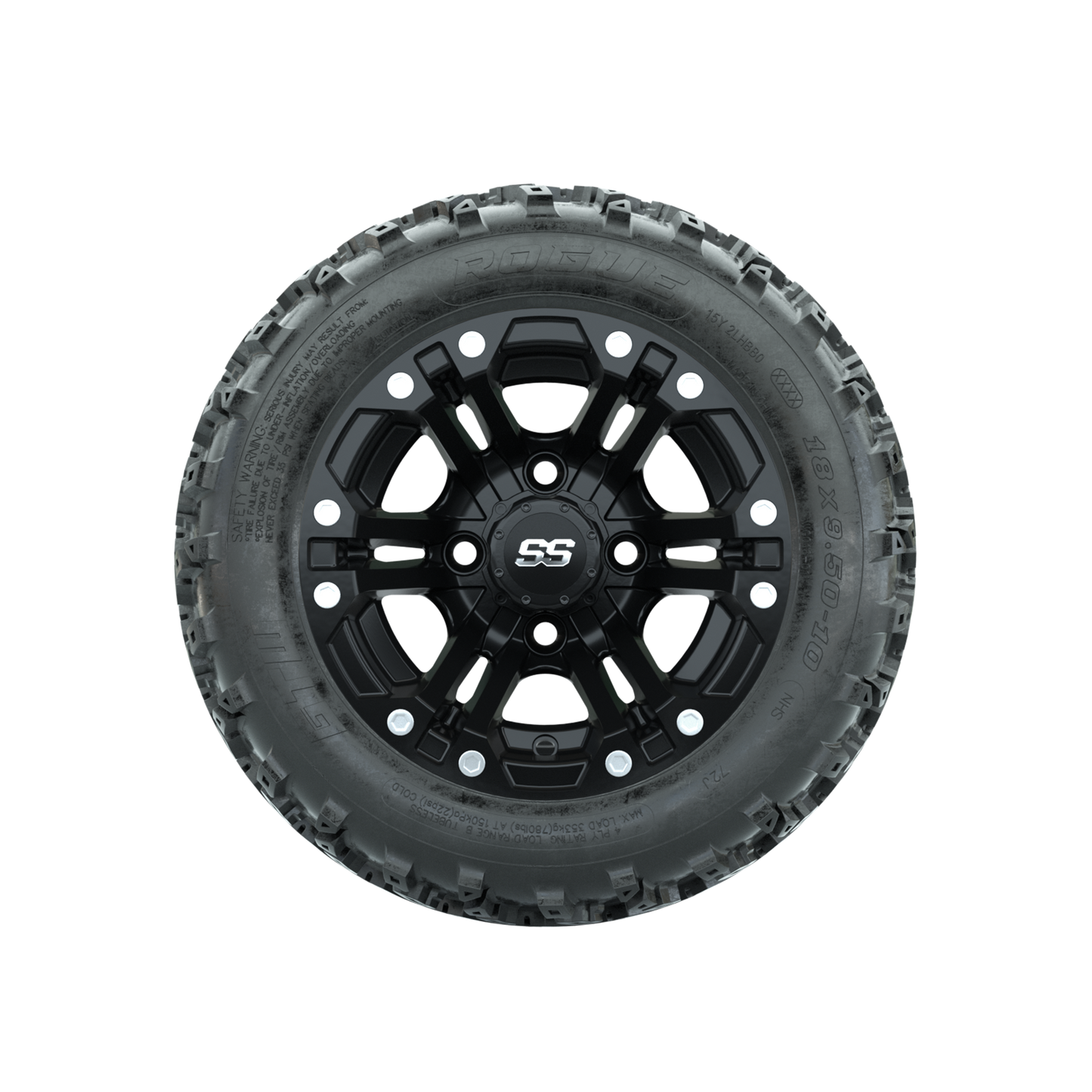 GTW Specter Matte Black 10 in Wheels with 18x9.50-10 Rogue All Terrain Tires Full Set