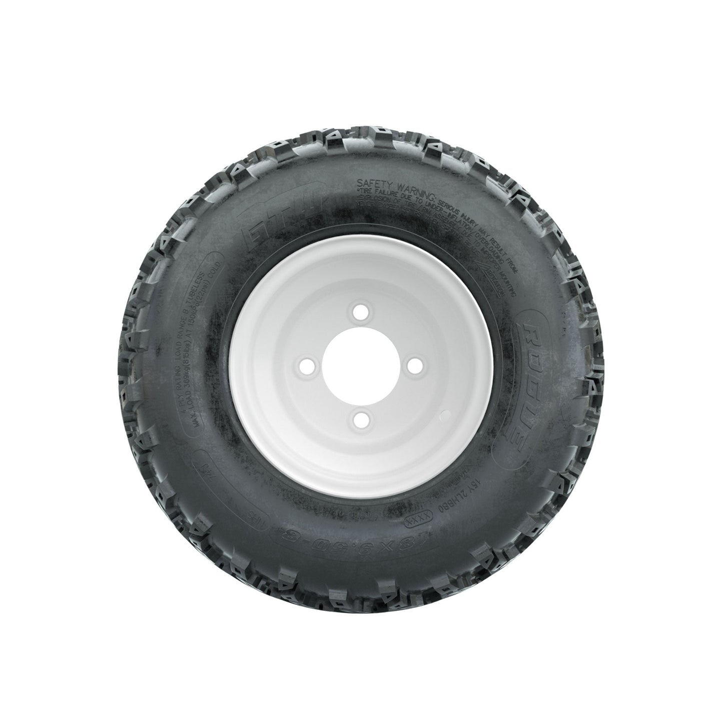 GTW Steel White Centered 8 in Wheels with 18x9.50-8 Rogue All Terrain Tires Full Set