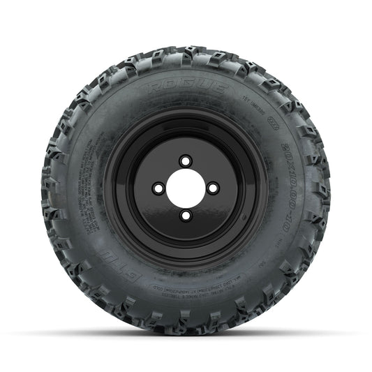 GTW Steel Matte Black 3:5 Offset 10 in Wheels with 20x10.00-10 Rogue All Terrain Tires Full Set