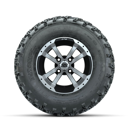 GTW Storm Trooper Machined/Black 10 in Wheels with 20x10.00-10 Rogue All Terrain Tires Full Set