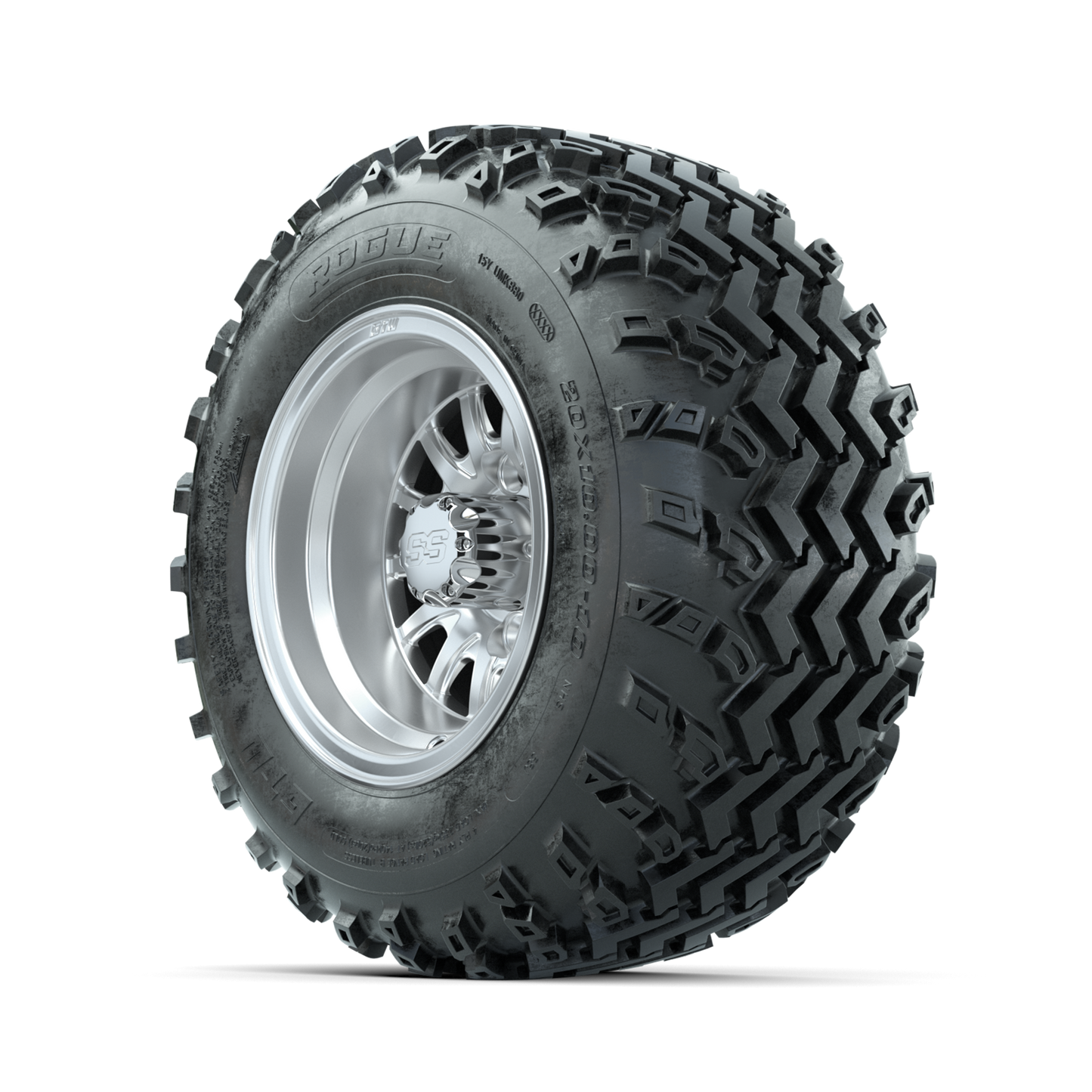 GTW Medusa Machined/Silver 10 in Wheels with 20x10.00-10 Rogue All Terrain Tires Full Set