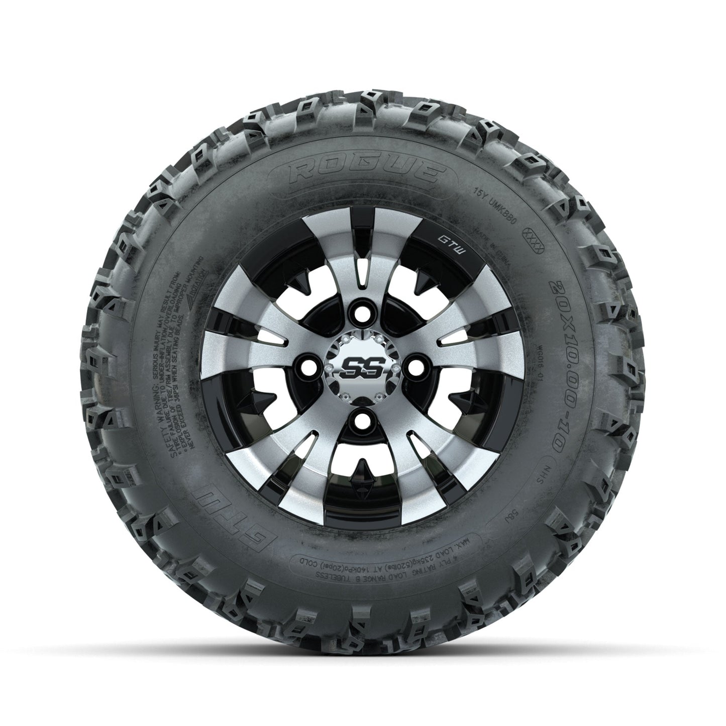 GTW Vampire Machined/Black 10 in Wheels with 20x10.00-10 Rogue All Terrain Tires Full Set