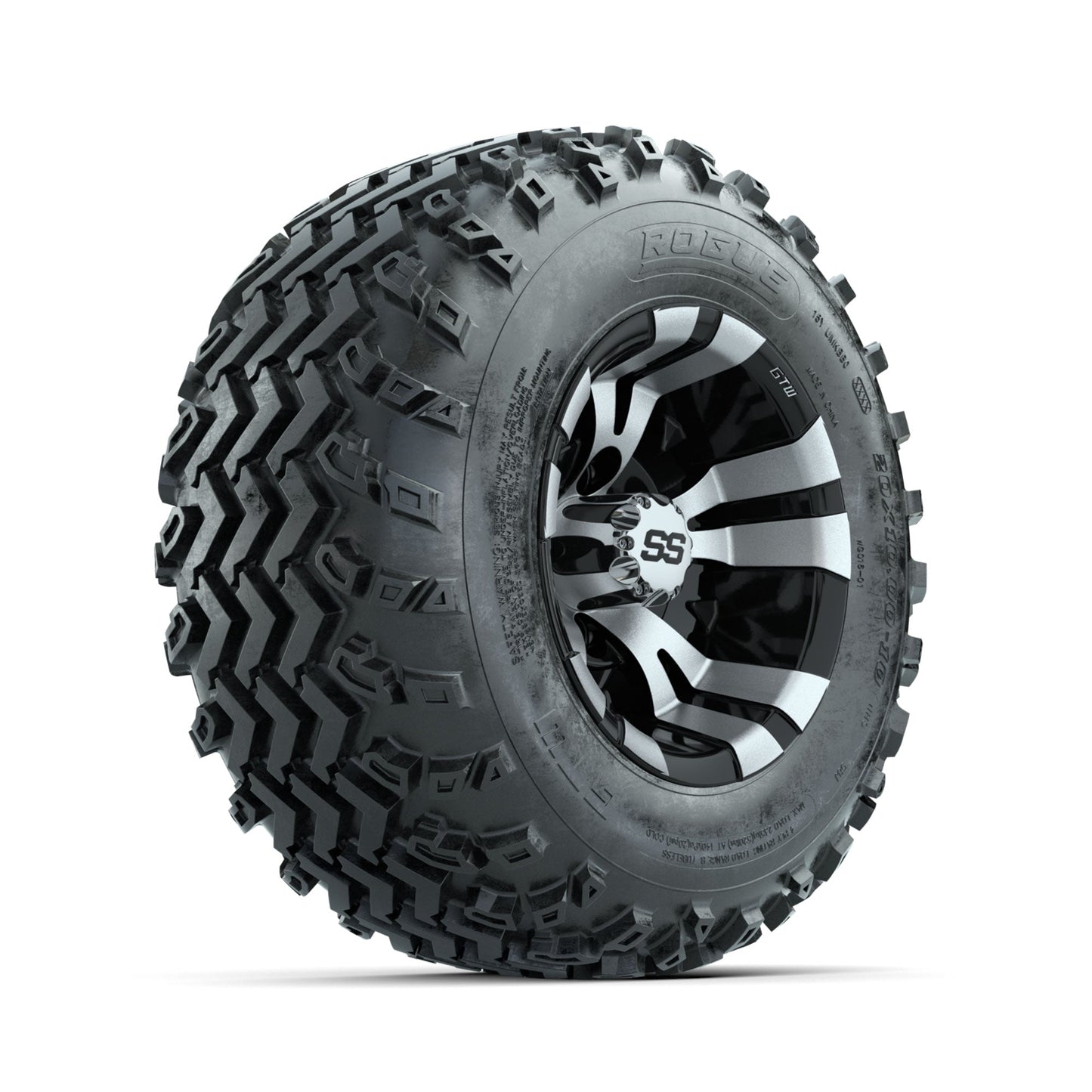 GTW Vampire Machined/Black 10 in Wheels with 20x10.00-10 Rogue All Terrain Tires Full Set