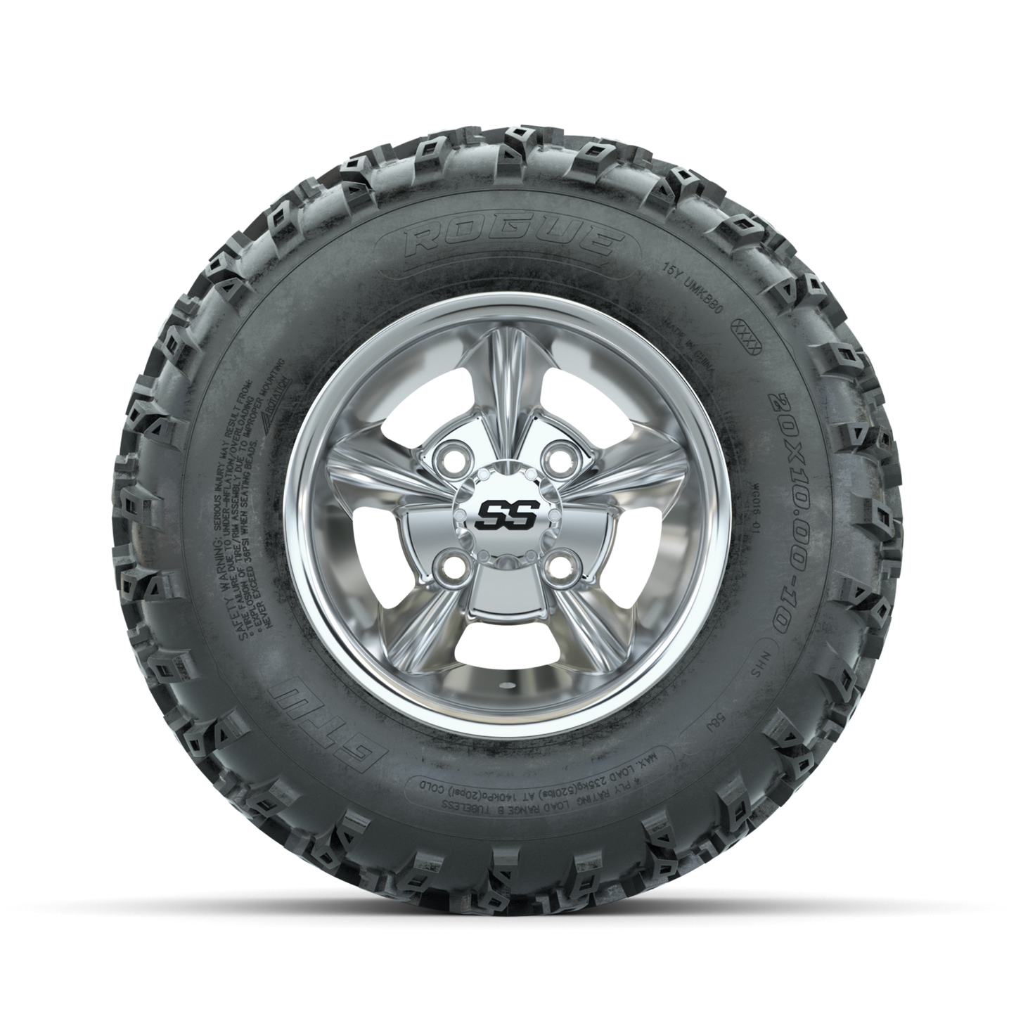 GTW Godfather Chrome 10 in Wheels with 20x10.00-10 Rogue All Terrain Tires Full Set