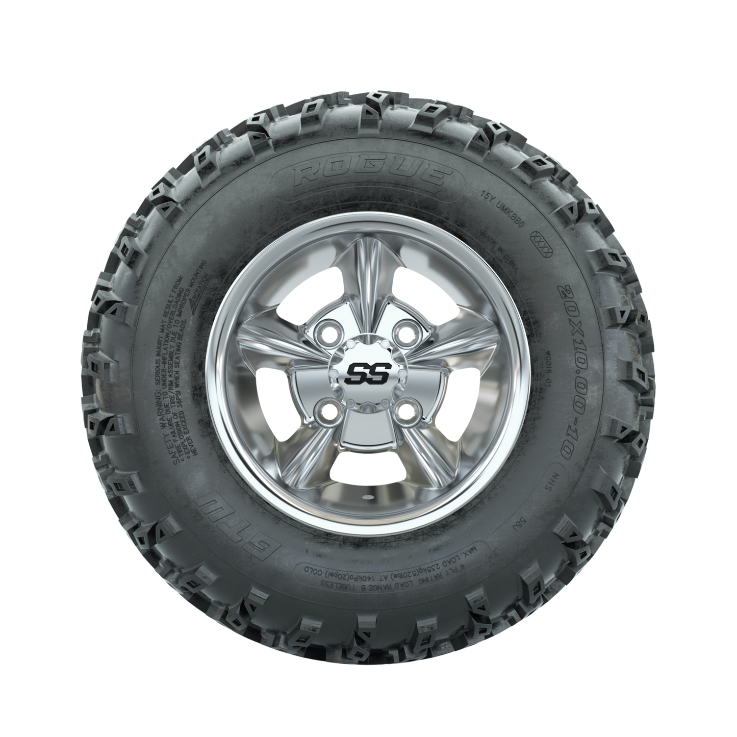 GTW Godfather Chrome 10 in Wheels with 20x10.00-10 Rogue All Terrain Tires Full Set