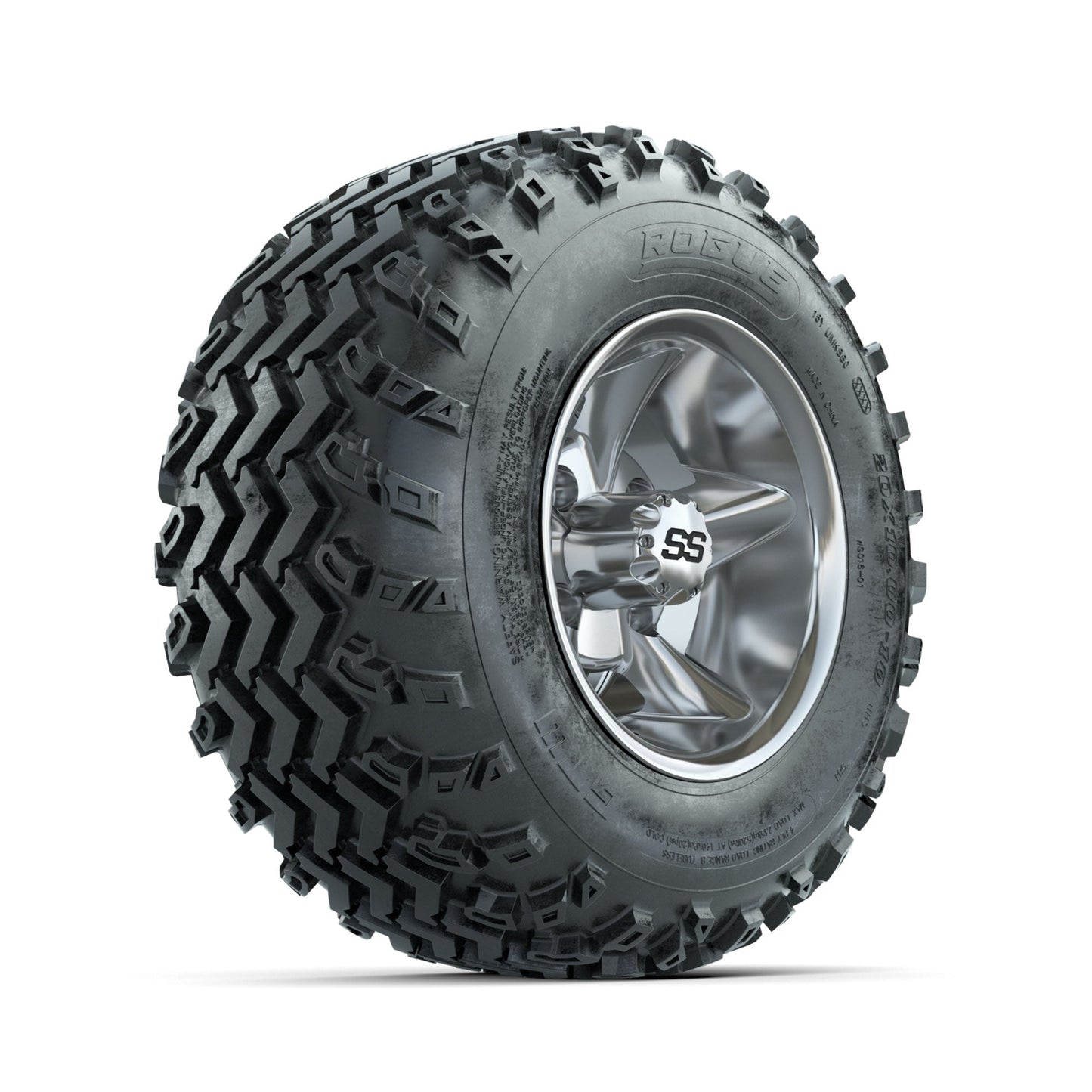 GTW Godfather Chrome 10 in Wheels with 20x10.00-10 Rogue All Terrain Tires Full Set