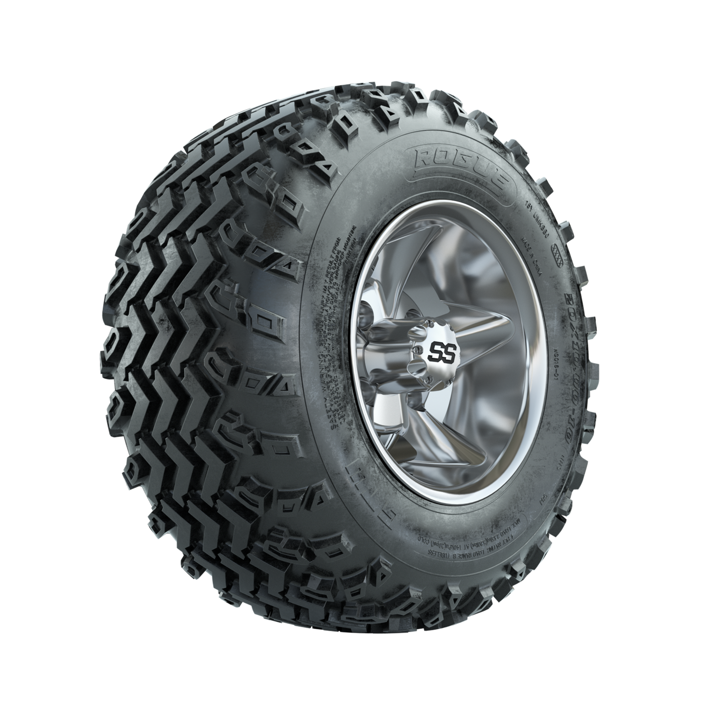 GTW Godfather Chrome 10 in Wheels with 20x10.00-10 Rogue All Terrain Tires Full Set