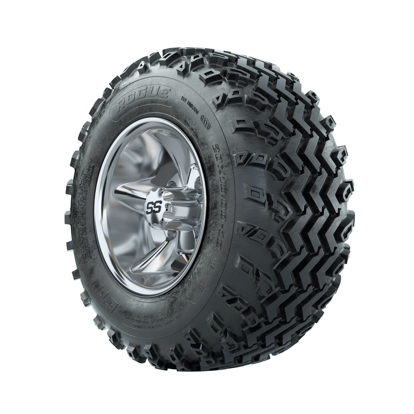 GTW Godfather Chrome 10 in Wheels with 20x10.00-10 Rogue All Terrain Tires Full Set