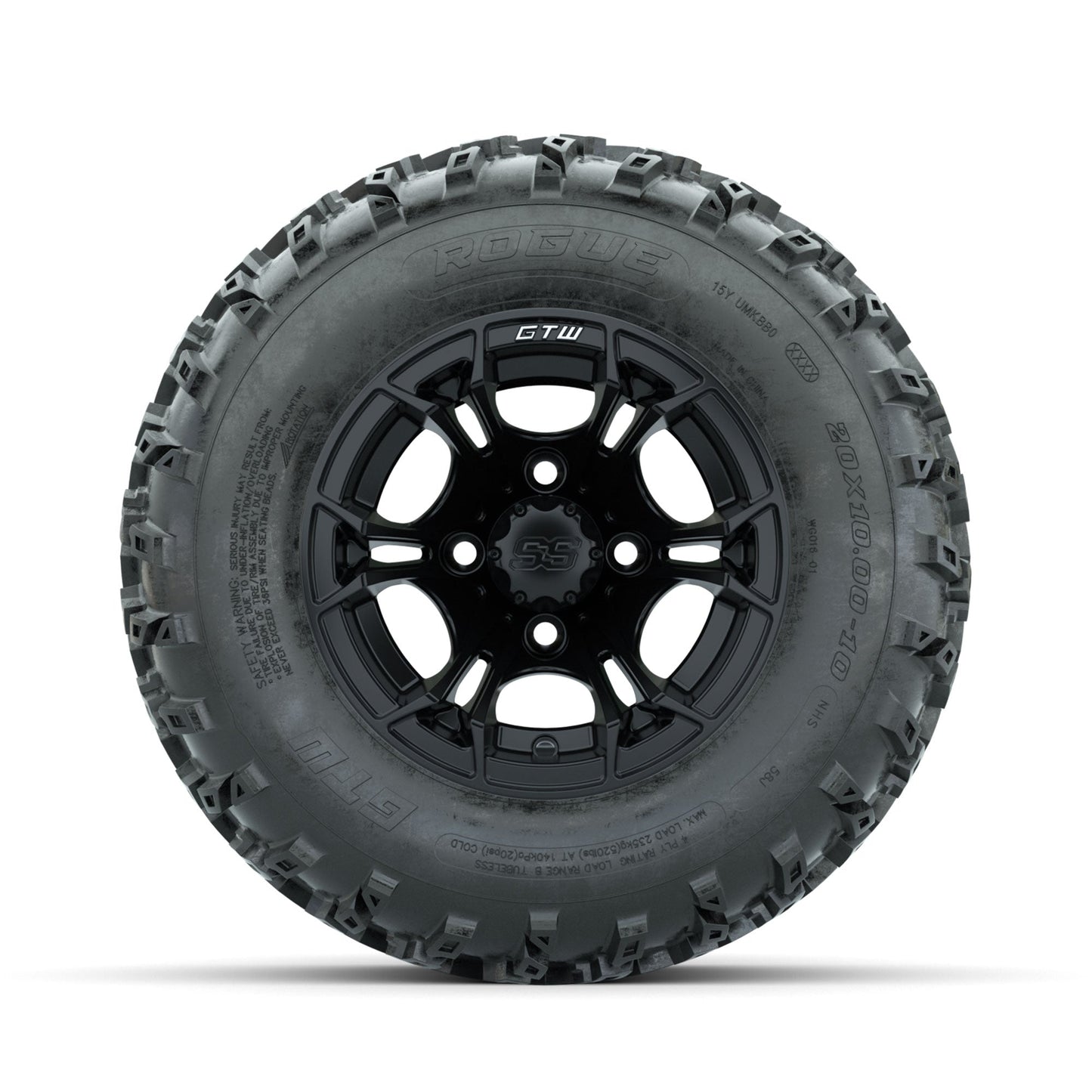 GTW Spyder Matte Black 10 in Wheels with 20x10.00-10 Rogue All Terrain Tires Full Set