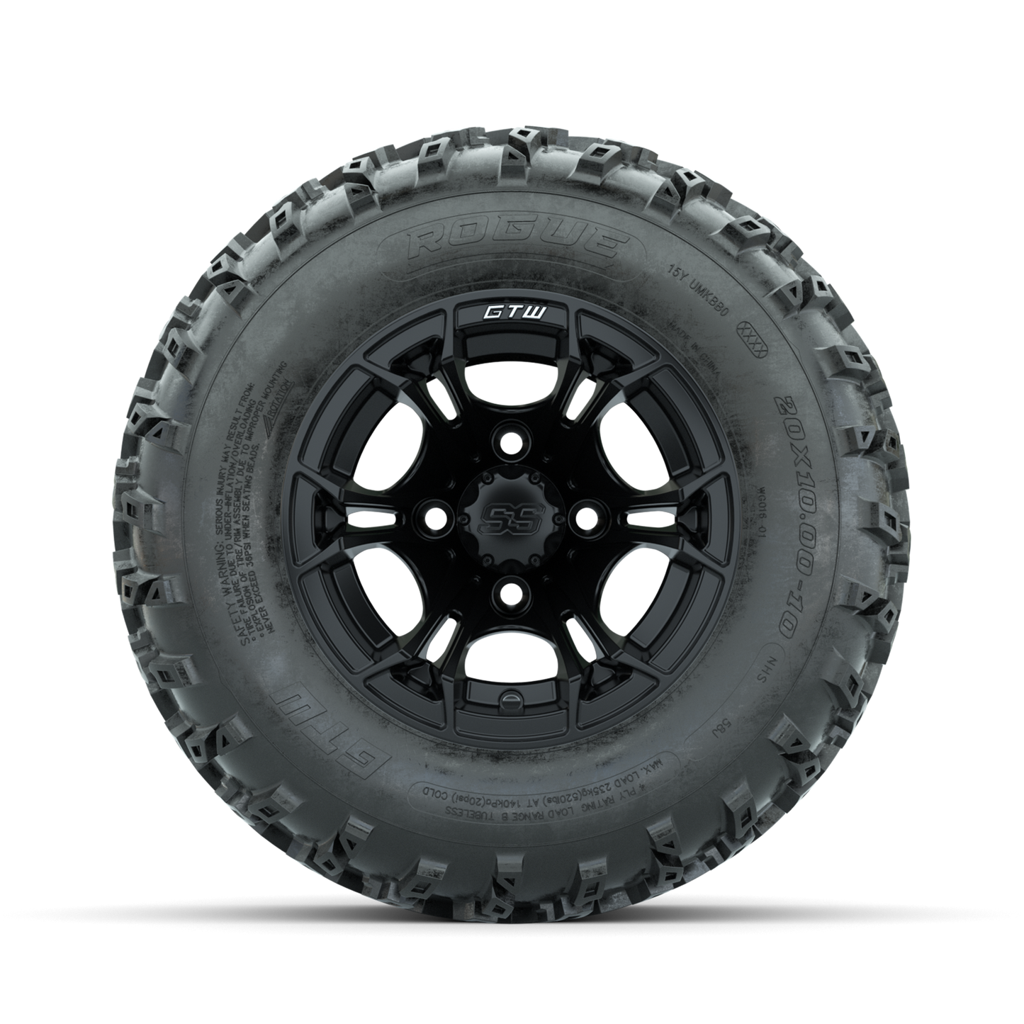 GTW Spyder Matte Black 10 in Wheels with 20x10.00-10 Rogue All Terrain Tires Full Set