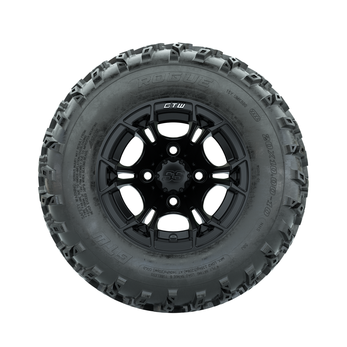 GTW Spyder Matte Black 10 in Wheels with 20x10.00-10 Rogue All Terrain Tires Full Set