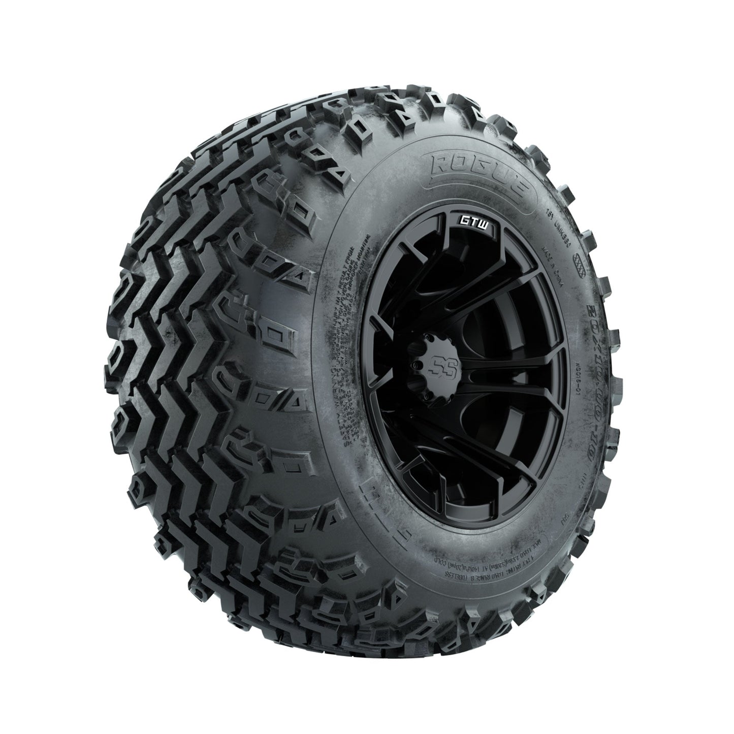 GTW Spyder Matte Black 10 in Wheels with 20x10.00-10 Rogue All Terrain Tires Full Set