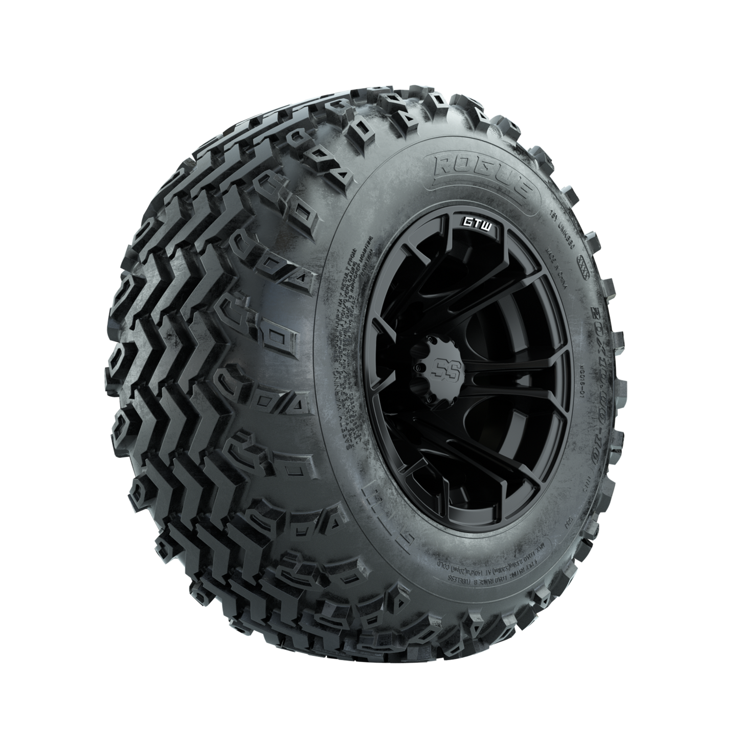 GTW Spyder Matte Black 10 in Wheels with 20x10.00-10 Rogue All Terrain Tires Full Set