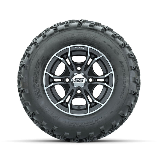 GTW Spyder Machined/Matte Grey 10 in Wheels with 20x10.00-10 Rogue All Terrain Tires Full Set