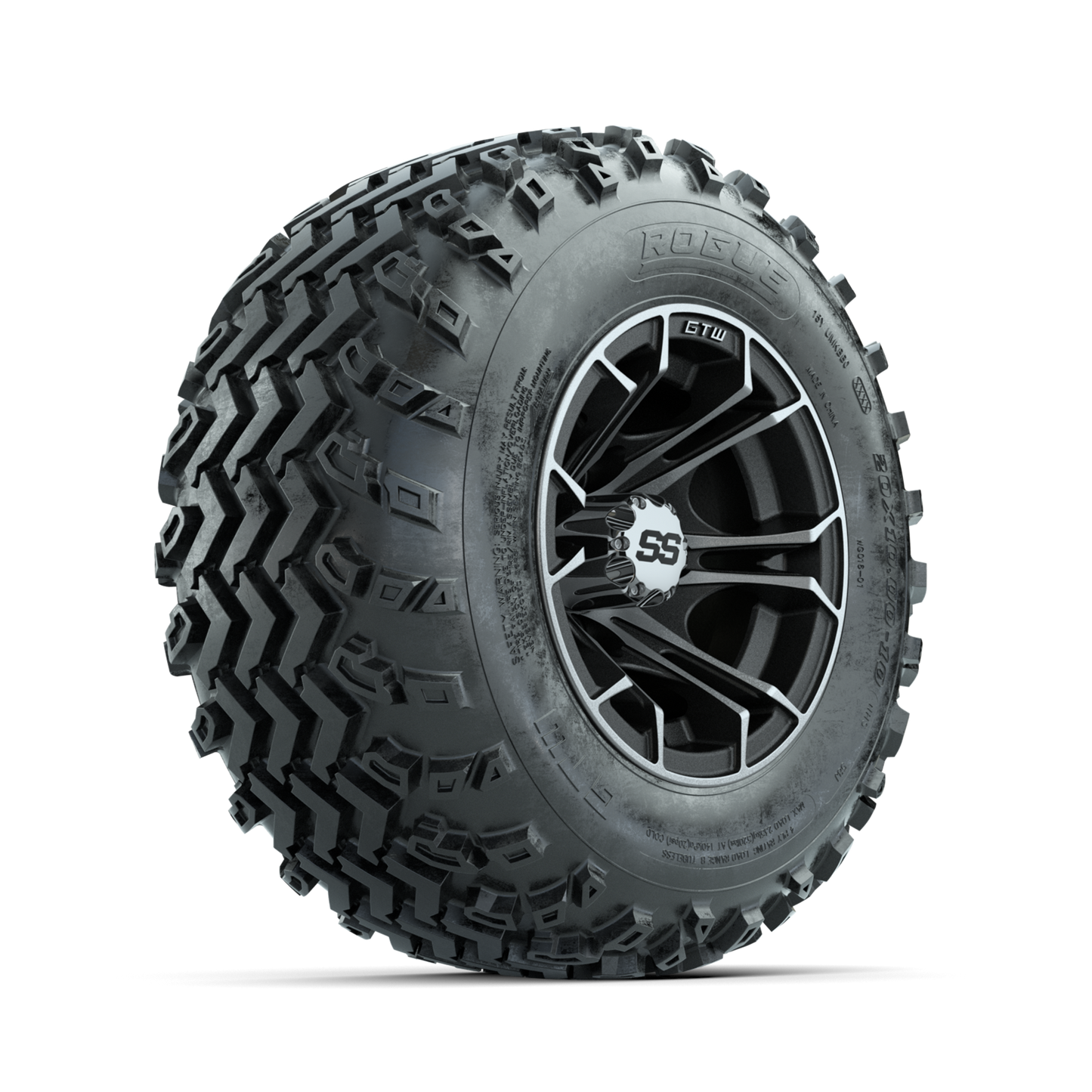 GTW Spyder Machined/Matte Grey 10 in Wheels with 20x10.00-10 Rogue All Terrain Tires Full Set