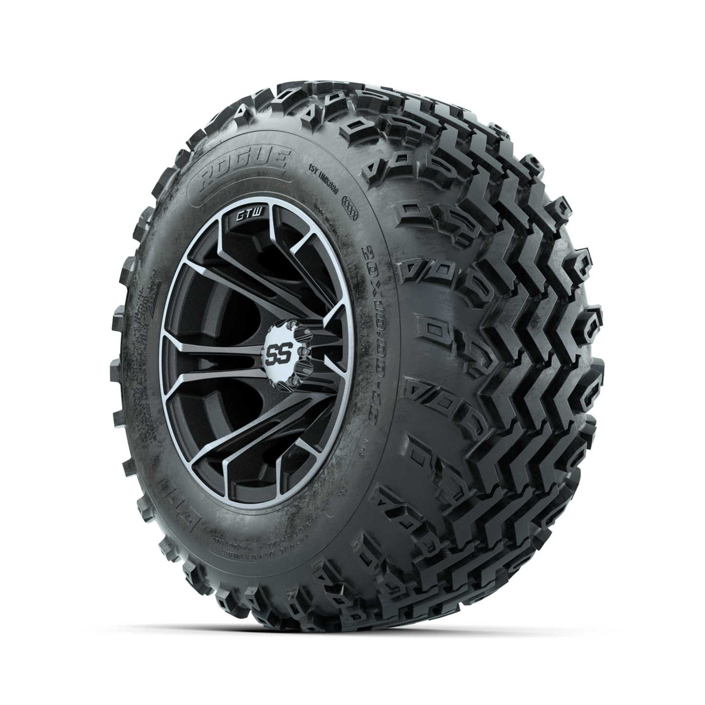 GTW Spyder Machined/Matte Grey 10 in Wheels with 20x10.00-10 Rogue All Terrain Tires Full Set