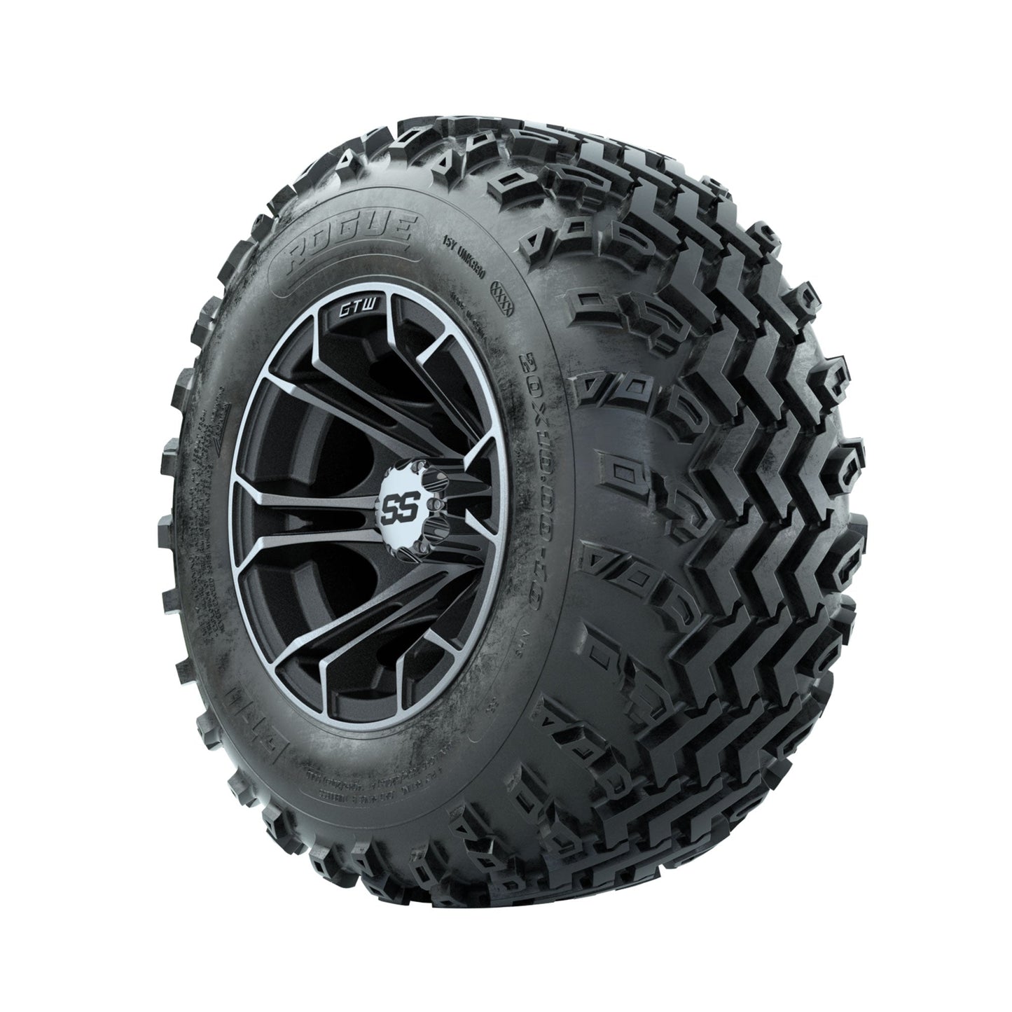 GTW Spyder Machined/Matte Grey 10 in Wheels with 20x10.00-10 Rogue All Terrain Tires Full Set