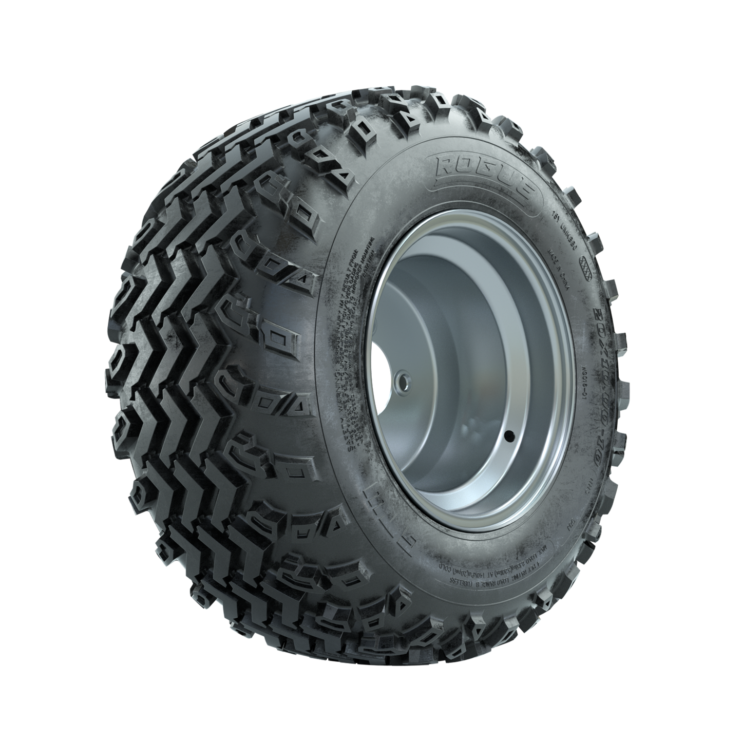 GTW Steel Silver 3:5 Offset 10 in Wheels with 20x10.00-10 Rogue All Terrain Tires Full Set