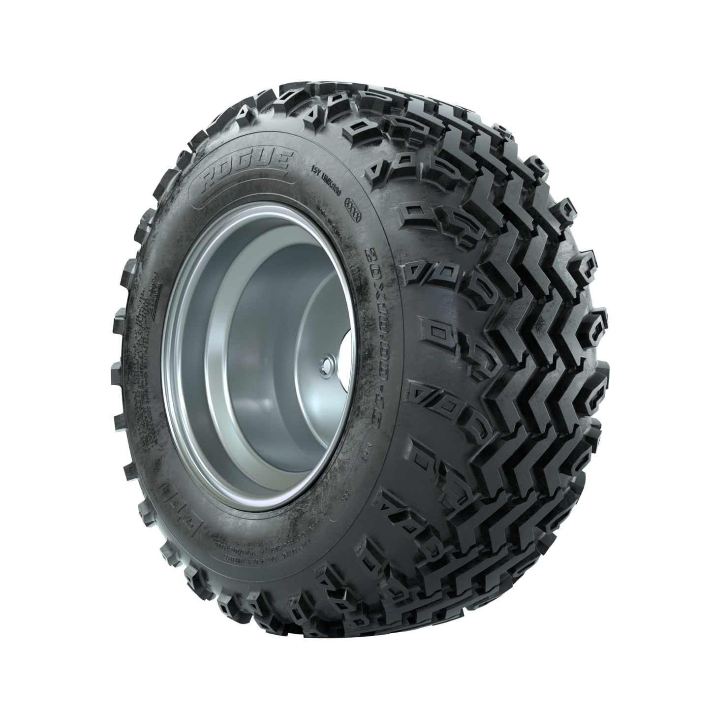 GTW Steel Silver 3:5 Offset 10 in Wheels with 20x10.00-10 Rogue All Terrain Tires Full Set
