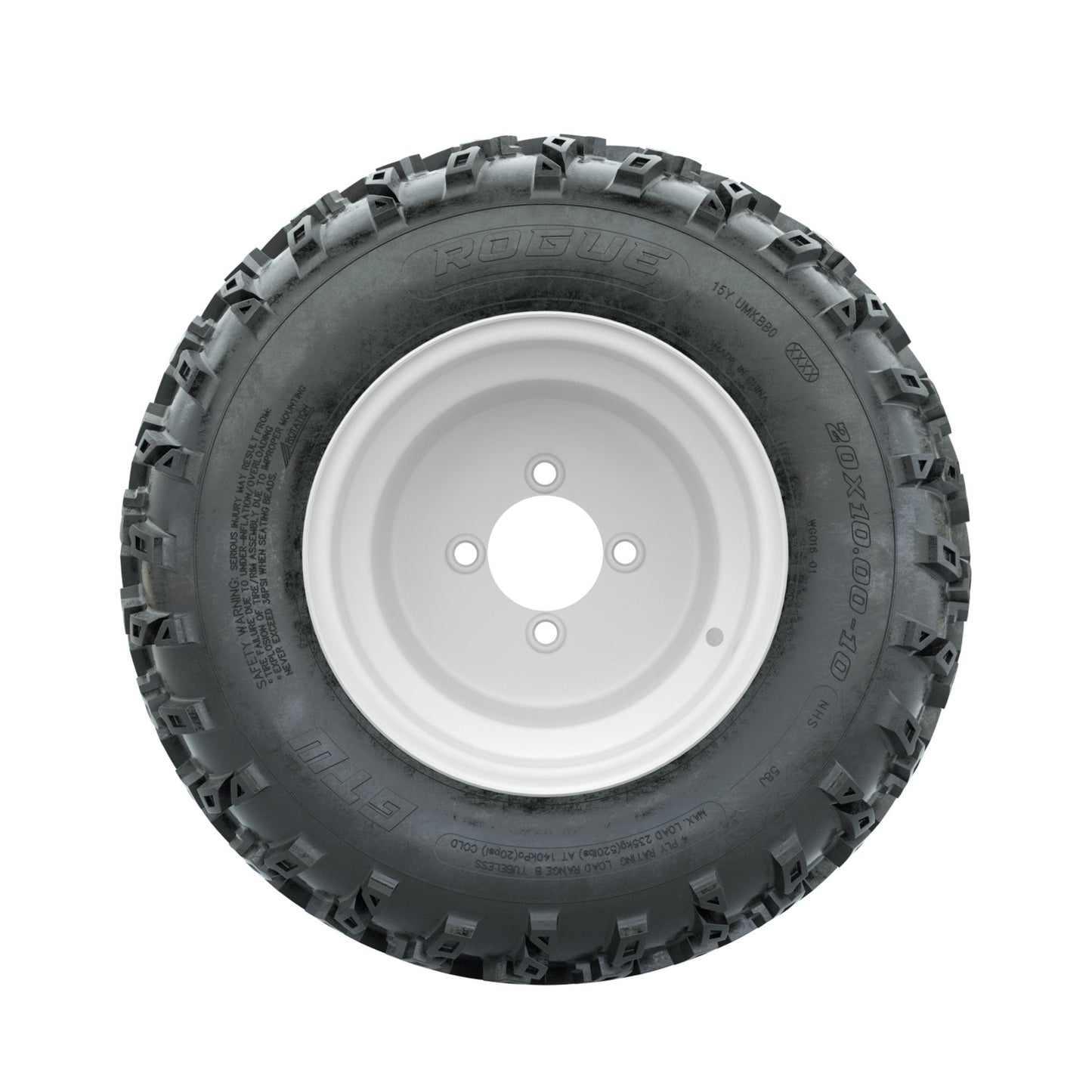 GTW Steel White 3:5 Offset 10 in Wheels with 20x10.00-10 Rogue All Terrain Tires Full Set