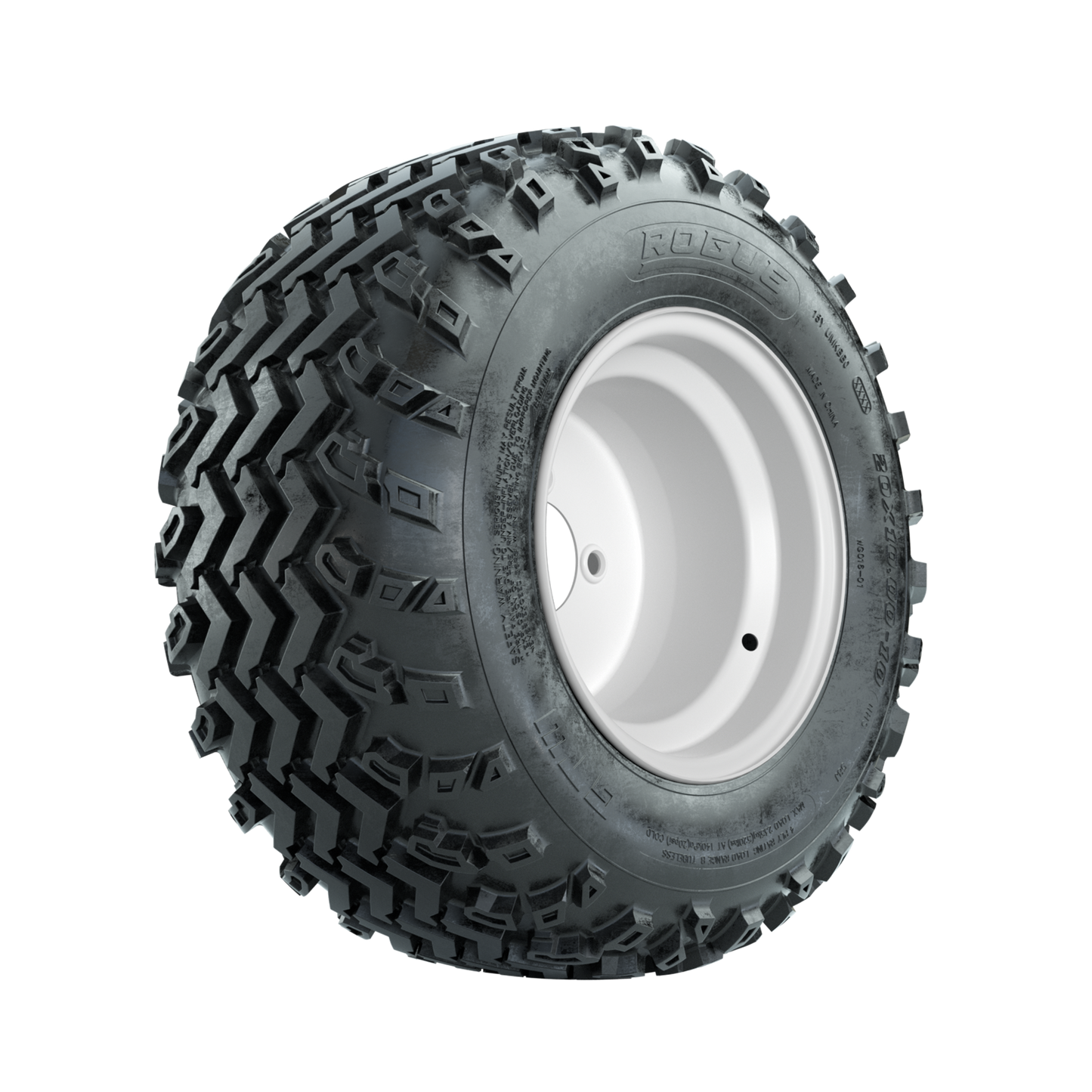 GTW Steel White 3:5 Offset 10 in Wheels with 20x10.00-10 Rogue All Terrain Tires Full Set