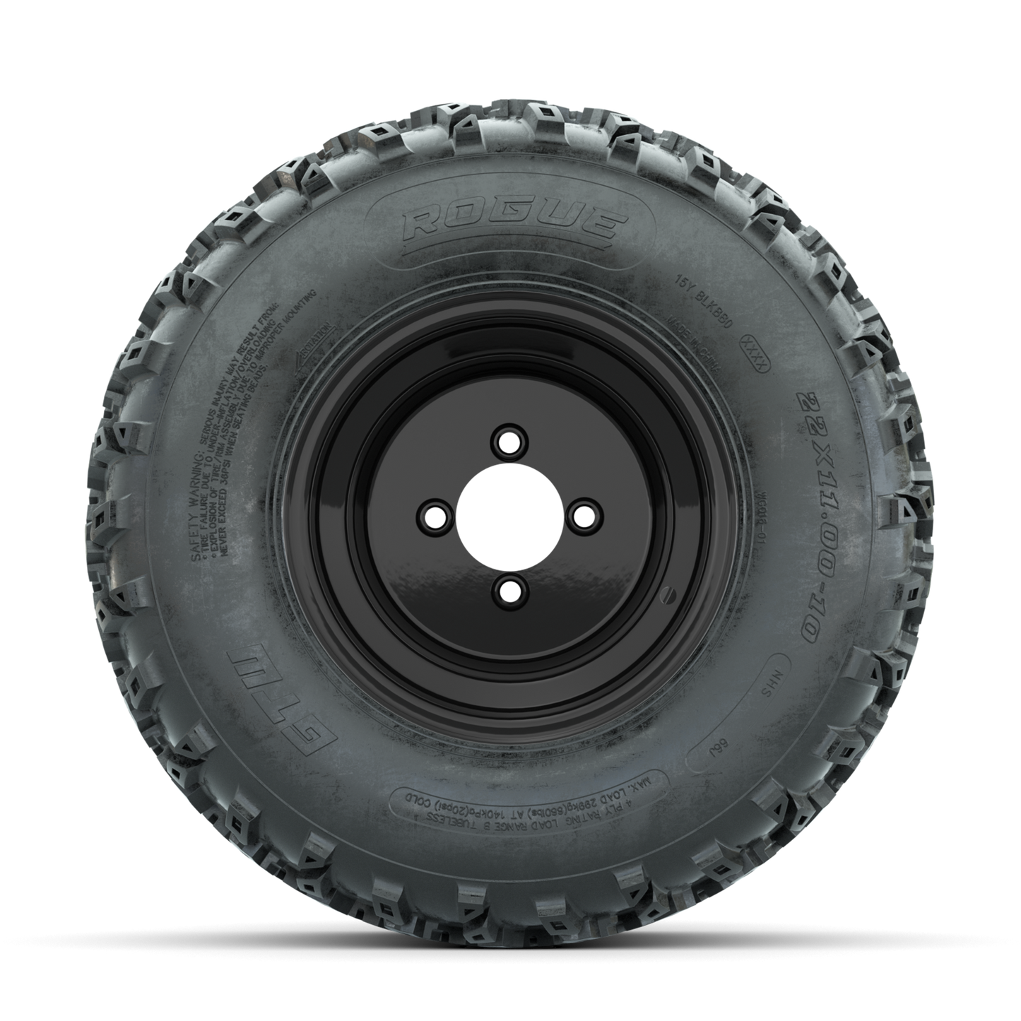 GTW Steel Matte Black 3:5 Offset 10 in Wheels with 22x11.00-10 Rogue All Terrain Tires  Full Set