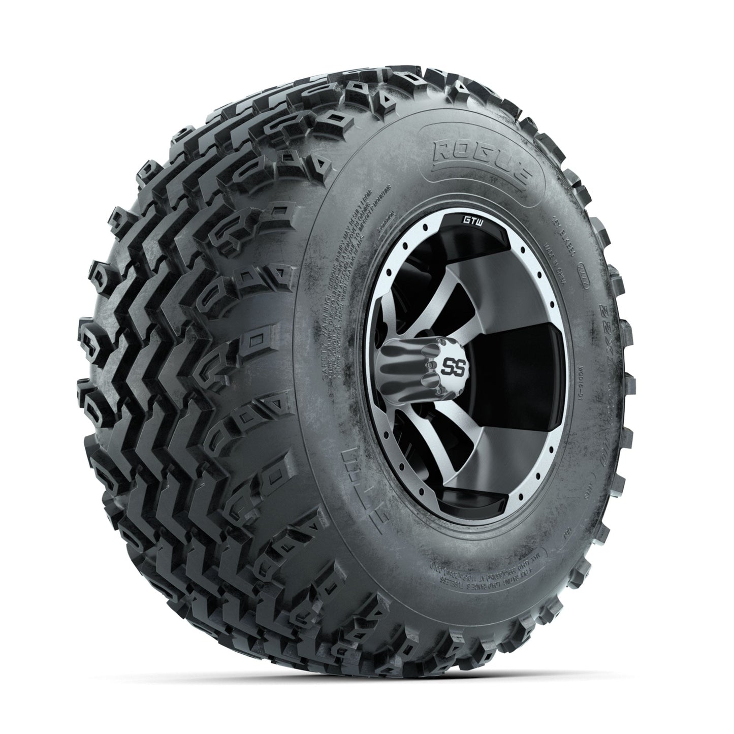 GTW Storm Trooper Machined/Black 10 in Wheels with 22x11.00-10 Rogue All Terrain Tires Full Set