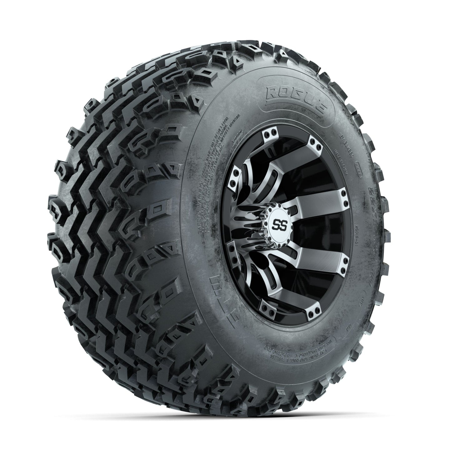 GTW Tempest Machined/Black 10 in Wheels with 22x11.00-10 Rogue All Terrain Tires Full Set
