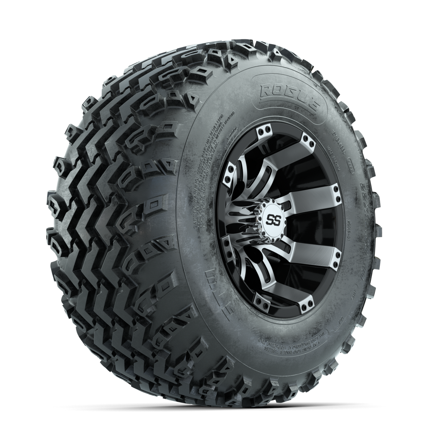 GTW Tempest Machined/Black 10 in Wheels with 22x11.00-10 Rogue All Terrain Tires Full Set