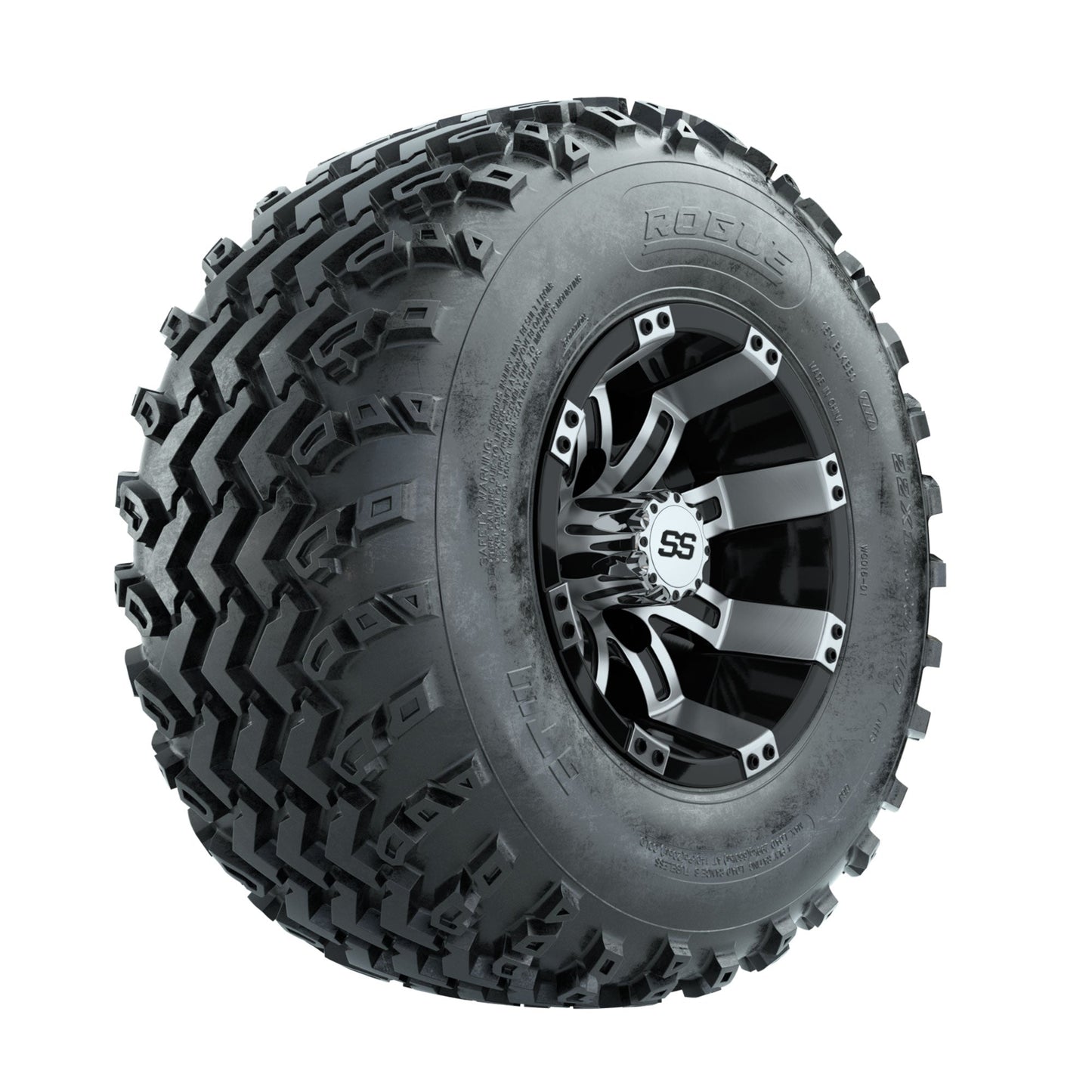 GTW Tempest Machined/Black 10 in Wheels with 22x11.00-10 Rogue All Terrain Tires Full Set