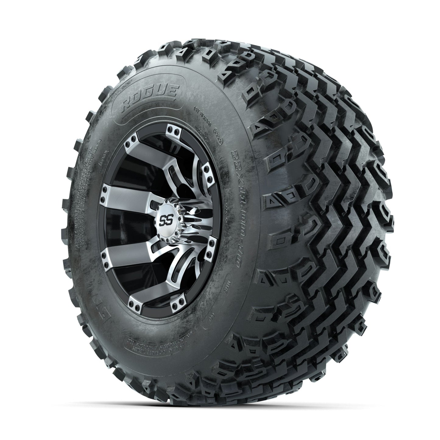 GTW Tempest Machined/Black 10 in Wheels with 22x11.00-10 Rogue All Terrain Tires Full Set